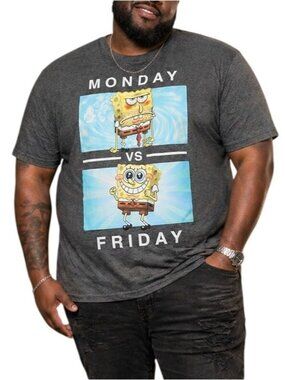 Nickelodeon Mens Size XL Tee Graphic SpongeBob SquarePants Grey Crewneck